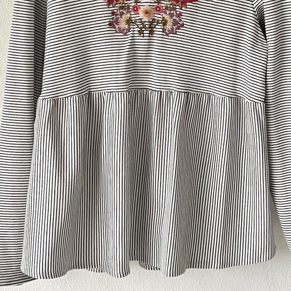 Savanna Jane Women Large White Stripe Floral Embroidered Long Sleeve Top Shirt - Picture 6 of 12